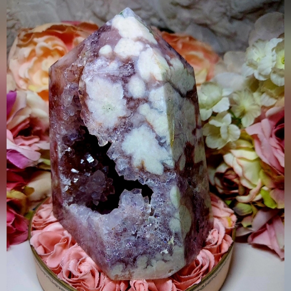 Huge Pink Amethyst Sakura Flower Agate Tower - Picture 4 of 16